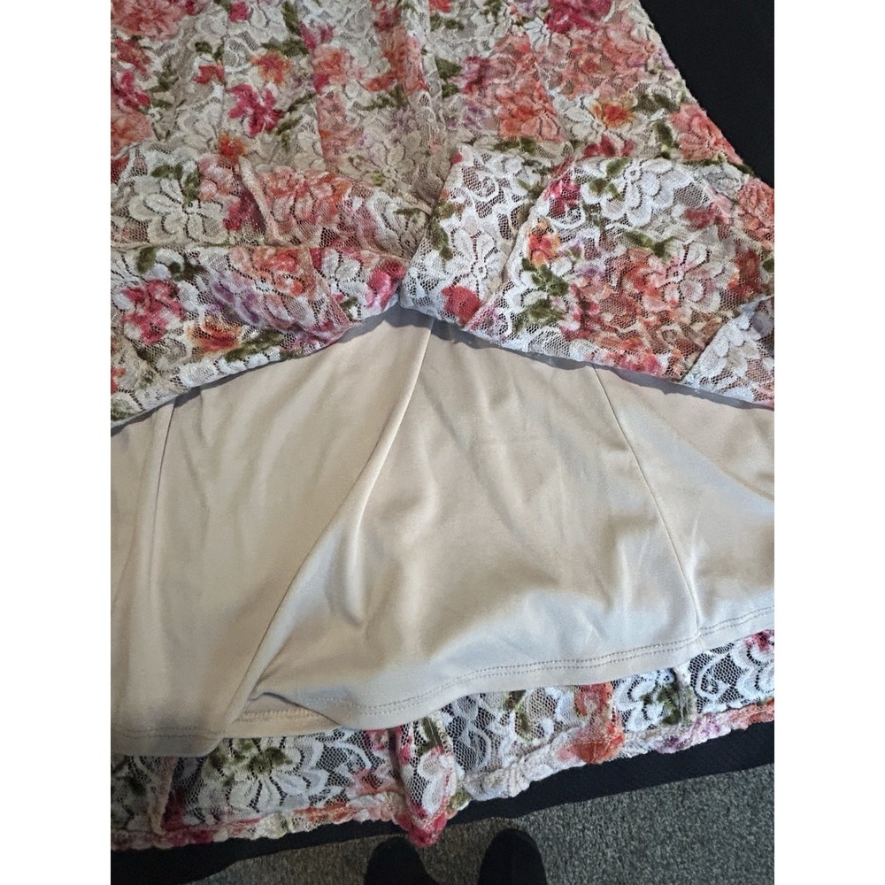 Floral Splash Lace Dress~ L~ Sleeveless Gored Fit & Flare Tea Party Fem Fairy - Picture 8 of 16